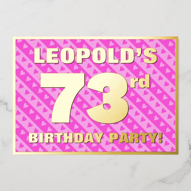 Invitation En Aluminium 73e fête d'anniversaire — Coeurs et rayures roses  (Recto)