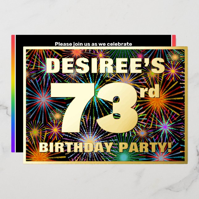 Invitation En Aluminium 73e fête d'anniversaire — Fun d'artifice amusant e (Recto/Verso)