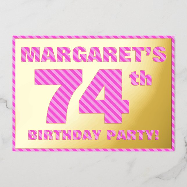 Invitation En Aluminium 74e fête d'anniversaire — Gras, amusant, rose rayu (Recto)