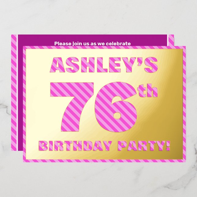 Invitation En Aluminium 76e fête d'anniversaire — Audacieux, amusant, rose (Recto/Verso)