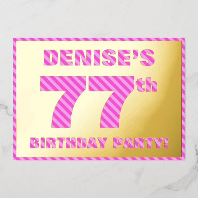 Invitation En Aluminium 77e fête d'anniversaire — Audacieux, amusant, rose (Recto)