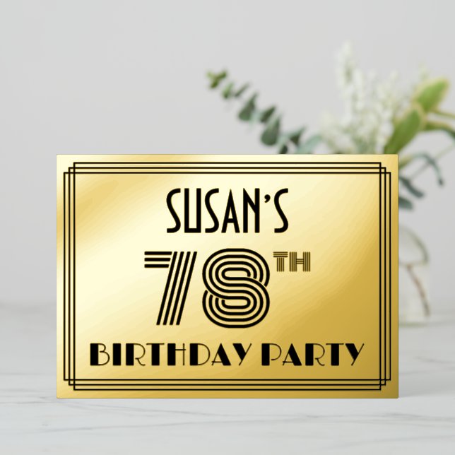 Invitation En Aluminium 78e fête d'anniversaire — Art Déco Style "78" & No (Debout devant)