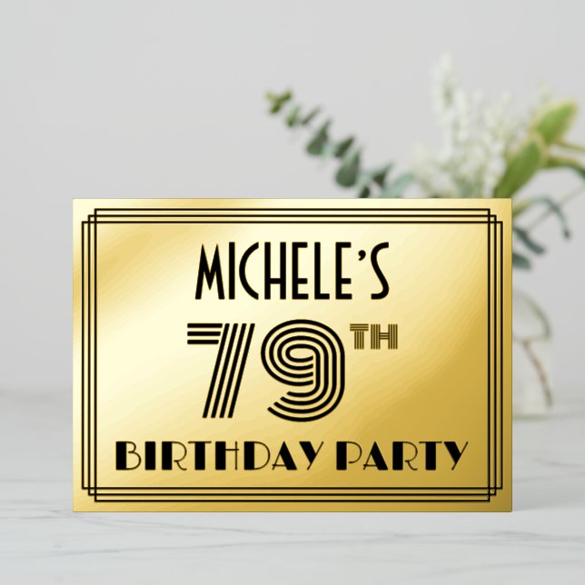 Invitation En Aluminium 79e fête d'anniversaire — Art Déco Style "79" & No (Debout devant)