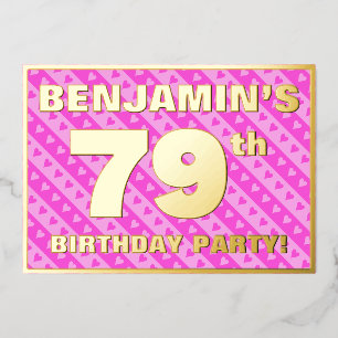 Invitation En Aluminium 79e fête d'anniversaire — Coeurs et rayures roses 