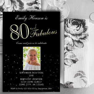 Invitation En Aluminium 80 ans et Fabuleux Noir 80e Anniversaire Or