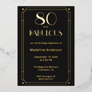 Invitation En Aluminium 80 ans et Fabuleux Photo 80e Anniversaire Noir Or