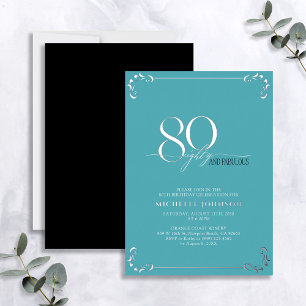 Invitation En Aluminium 80 ans & Fabuleux Turquoise & Argent Anniversaire