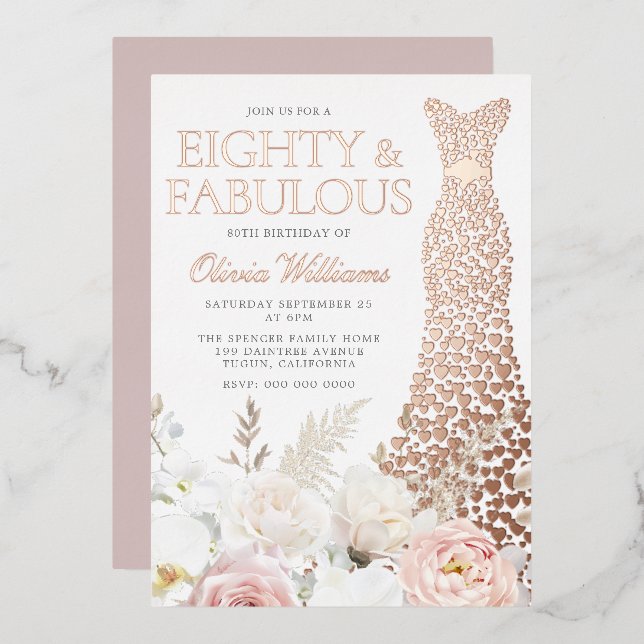 Invitation En Aluminium 80 et fabuleux 80e anniversaire de fête Rose or (Recto/Verso)