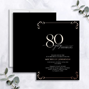 Invitation En Aluminium 80 & Fabuleux Black Rose Gold Calligraphie Anniver