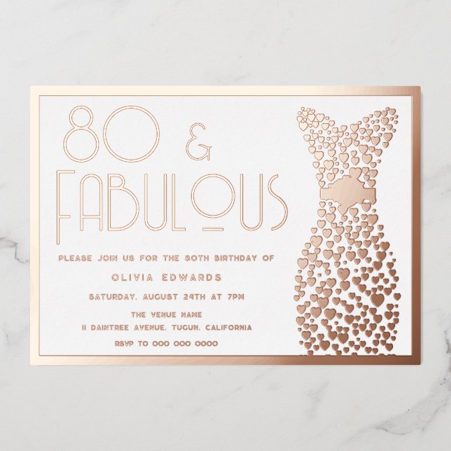 Invitation En Aluminium 80 & Fabulous Gold Gown Retro 80e anniversaire (Recto)