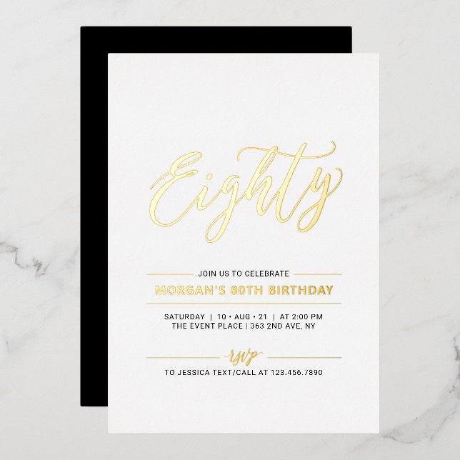 Invitation En Aluminium 80 | Modern Simple Gold 80th Birthday Party (Recto/Verso)