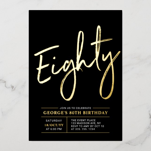 Invitation En Aluminium 80 | Soirée d'anniversaire Gold & Black moderne 80 (Recto)