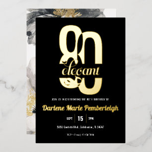 Invitation En Aluminium 80e anniversaire Floral 80e Black Gold