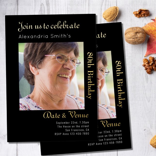 Invitation En Aluminium 80e anniversaire Noir Or (Créateur téléchargé)