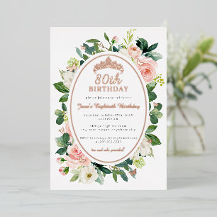 Invitation En Aluminium 80e anniversaire Rose or rose papillon Floral