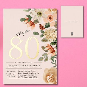 Invitation En Aluminium 80e Anniversaire Vintage Floral Or