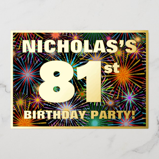Invitation En Aluminium 81e fête d'anniversaire — Amusant, Feu d'artifice  (Recto)