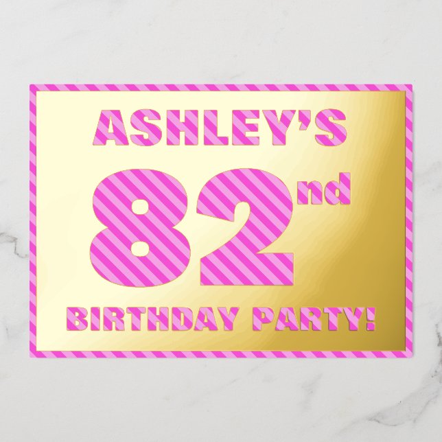 Invitation En Aluminium 82e fête d'anniversaire — Audacieux, amusant, rose (Recto)