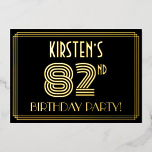 Invitation En Aluminium 82e fête d'anniversaire — Style Art Déco "82" + No