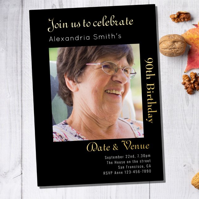 Invitation En Aluminium 90e anniversaire Black Gold (Créateur téléchargé)