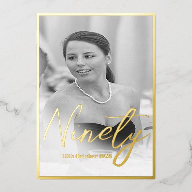 Invitation En Aluminium 90e anniversaire Elégante photo Anniversaire Invit (Recto)