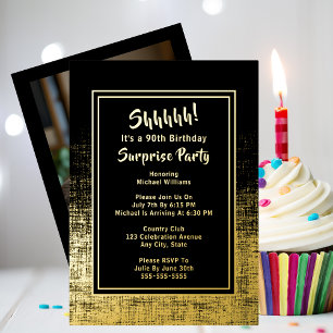 Invitation En Aluminium 90e anniversaire surprise photo sur le dos Black &
