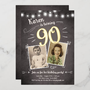 Invitation En Aluminium 90e Photo Rétro Vintage Quatre-Vingts-Dix Annivers