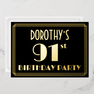 Invitation En Aluminium 91e fête d'anniversaire : Art Déco Look "91", avec