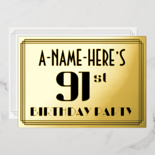 Invitation En Aluminium 91e fête d'anniversaire : Art Déco Look "91" et no