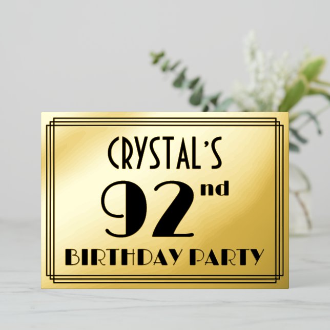 Invitation En Aluminium 92e fête d'anniversaire — Regarder Art Déco "92" + (Debout devant)