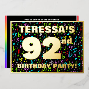 Invitation En Aluminium 92nd Birthday Party — Fun, Colorful Music Symbols
