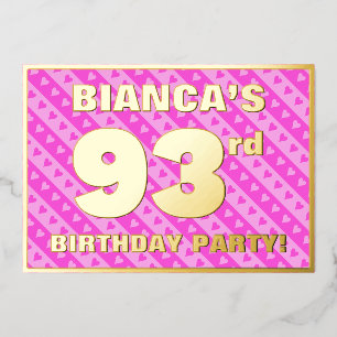 Invitation En Aluminium 93e fête d'anniversaire — Coeurs et rayures roses