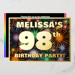 Invitation En Aluminium 98e fête d'anniversaire — Amusant, Feu d'artifice 