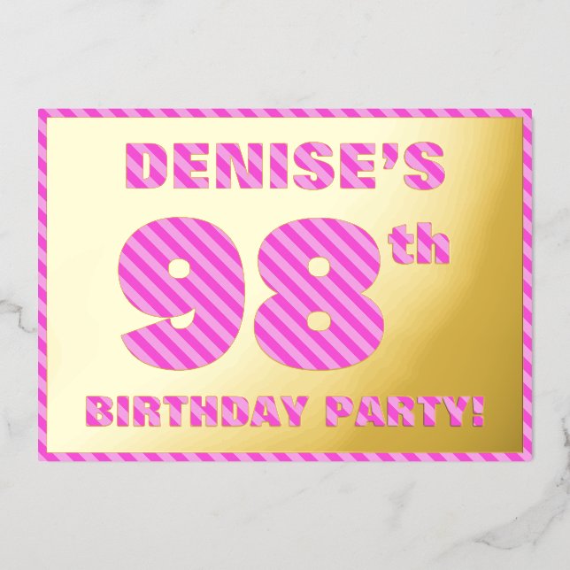 Invitation En Aluminium 98e fête d'anniversaire — Audacieux, amusant, rose (Recto)