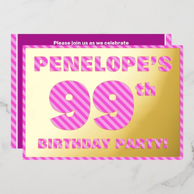 Invitation En Aluminium 99e fête d'anniversaire — Audacieux, amusant, rose (Recto/Verso)