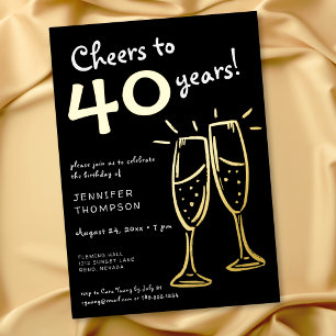 Invitation En Aluminium À la santé de 40 ans Champagne doré Anniversaire