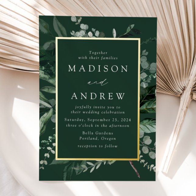 Invitation En Aluminium Abbé Greenery Frame Wedding Gold (Créateur téléchargé)