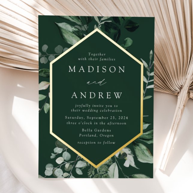 Invitation En Aluminium Abbé Greenery Frame Wedding Gold (Créateur téléchargé)