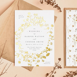 Invitation En Aluminium Abondance de fleurs sauvages séchées REAL Gold Cir