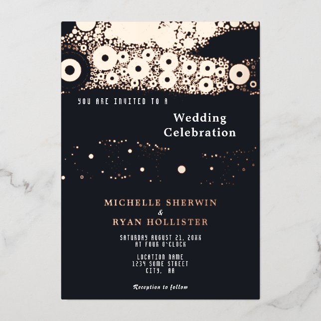 Invitation En Aluminium Abstrait Black Moody Motif Rose Gold Mariage (Recto)
