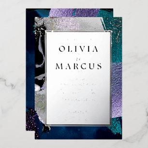 Invitation En Aluminium Abstrait Élégant Turquoise Lilac Brush Strokes