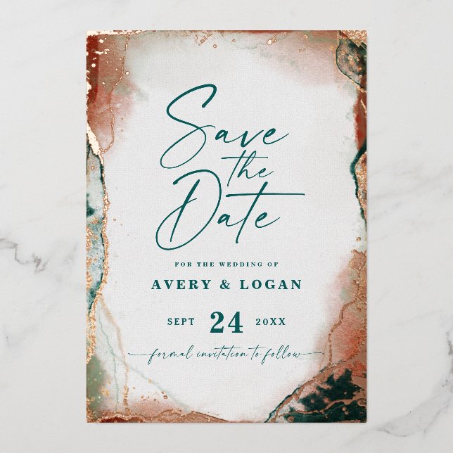 Invitation En Aluminium Abstrait Rose Turquoise moderne Gold Enregistrer l (Recto)