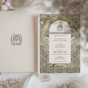 Invitation En Aluminium Accents dorés Art Nouveau botanique pour mariage