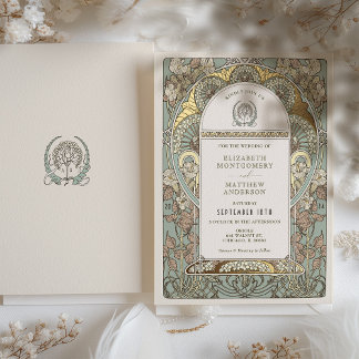 Invitation En Aluminium Accents dorés Art Nouveau botanique pour mariage