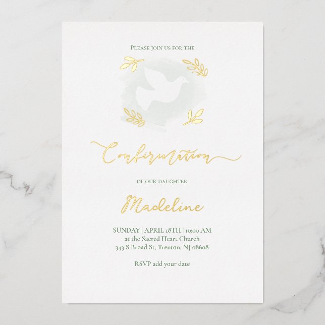 Invitation En Aluminium accents dorés Confirmation (Recto)