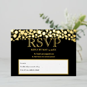 Invitation En Aluminium Acceptation élégante du Mariage RSVP noir et or