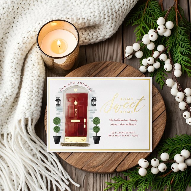 Invitation En Aluminium Accueil Sweet Home - Nous avons déplacé Porte d'aq (Home Sweet Home - We've Moved Red Watercolor Door Foil Invitation)