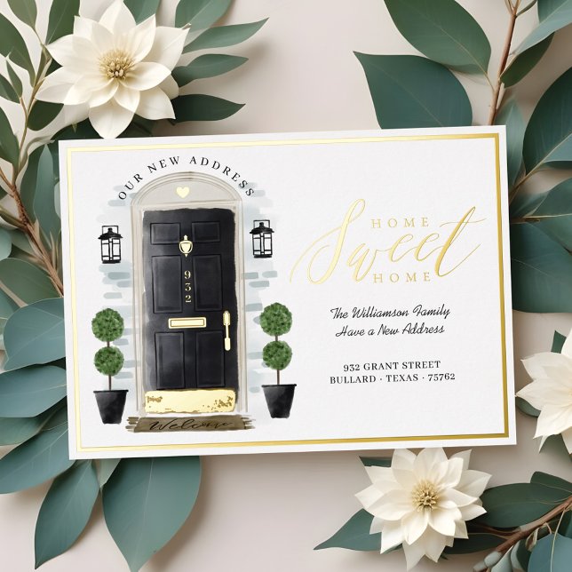 Invitation En Aluminium Accueil Sweet Home Nous avons déplacé Porte d'aqua (Home Sweet Home We've Moved Black Watercolor Door Foil Invitation)
