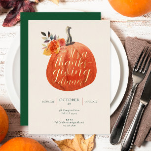 Invitation En Aluminium Action de grâce automne Fall Watercolor Citrouille