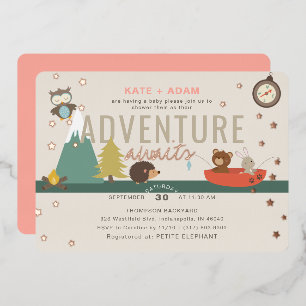 Invitation En Aluminium Adventure Await Woodland Girl Baby shower rose